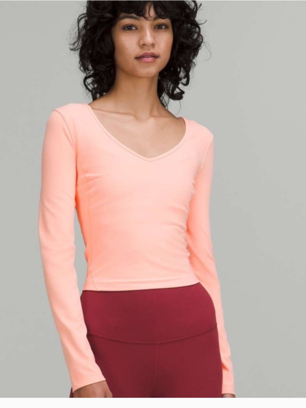 lululemon athletica Long Sleeve V-Neck Top in Light Peach